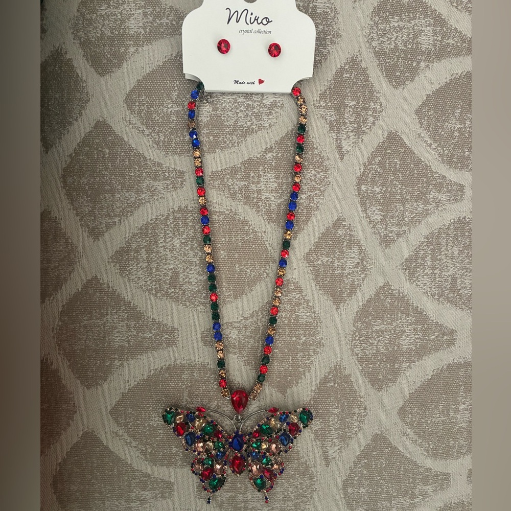 Multicolor Butterfly Rhinestone Crystal Necklace Set